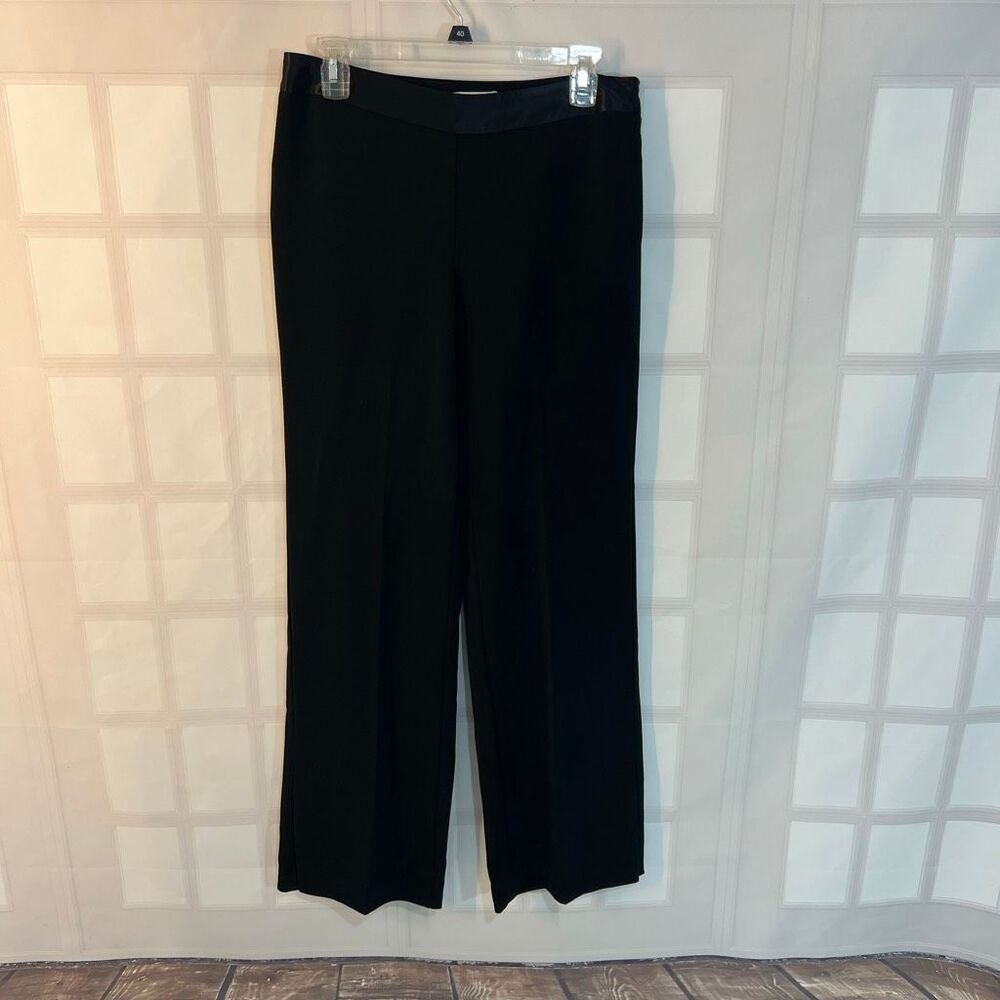 White House black market black wide leg satin trim pants size 8
